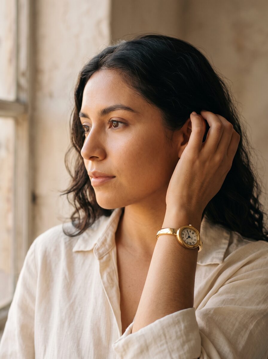 Reloj brazalete dorado con carátula de números romanos
