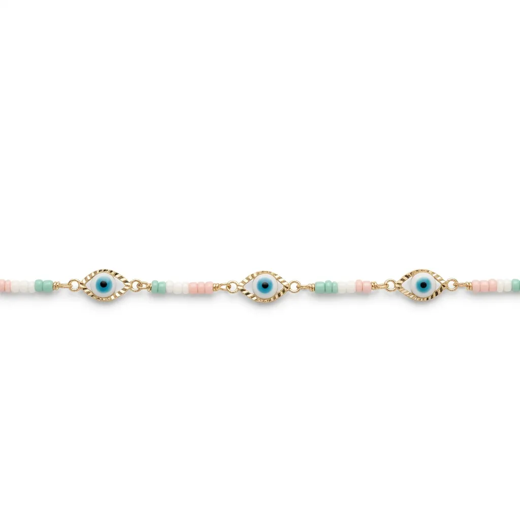 [CAD-008CB] Ojo turco con chaquira Blanco